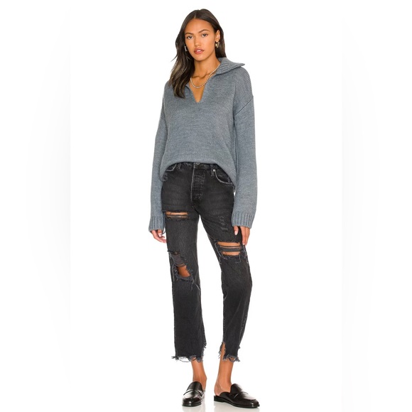 Free People We The Free Tapered Baggy Boyfriend Distressed Jeans Obsidian NEW - Picture 13 of 16